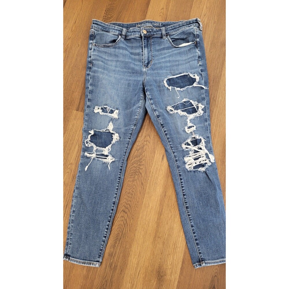 American Eagle Jegging Jeans Womens 18 Regular Next Level Stretch Distressed Blu